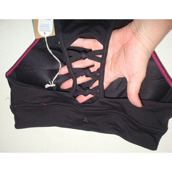 NWT Womens Black M Itzel PrAna Yoga Pilates Strappy Top Bra New Gym Cups Lattice - Picture 7 of 8